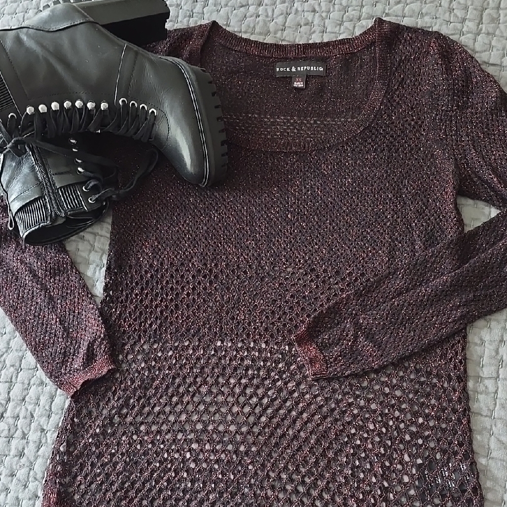 Rock & Republic Women's Metallic Thread Mesh Sweater
